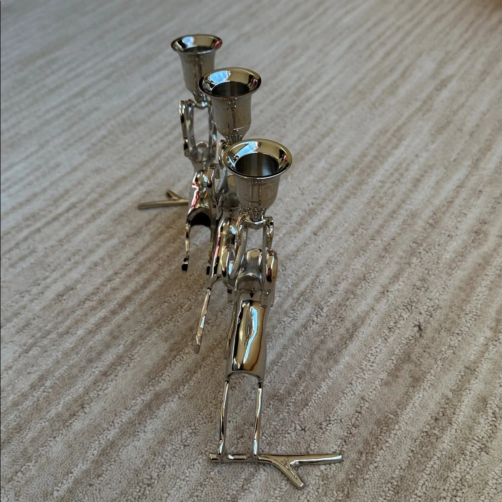 Like New: Christmas Chrome Silver Reindeer Candle Holder Trio Mantle Centerpiece
